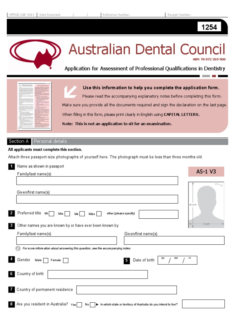 ADC Application for Dental Assessment | PDF | Licensure | Justice Of ...