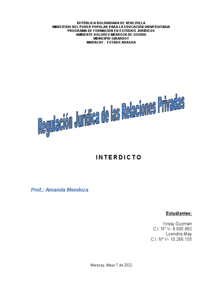 Interdictos: Tipos y Procedimientos Jurídicos | PDF | Posesión (Ley ...