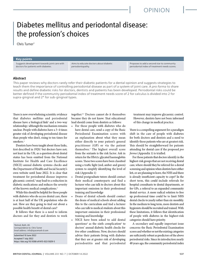 Diabetes and Periodontal Disease Link | PDF | Periodontology | Dentistry