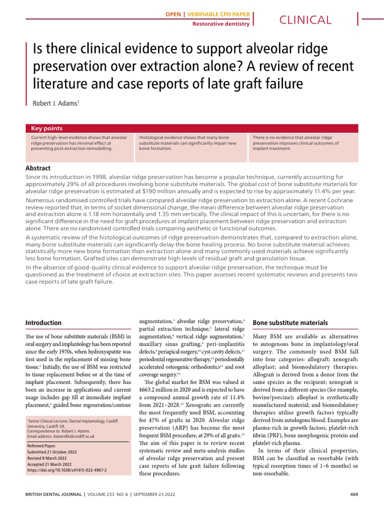 Is There Clinical Evidence To Support Alveolar Ridge Preservation Over