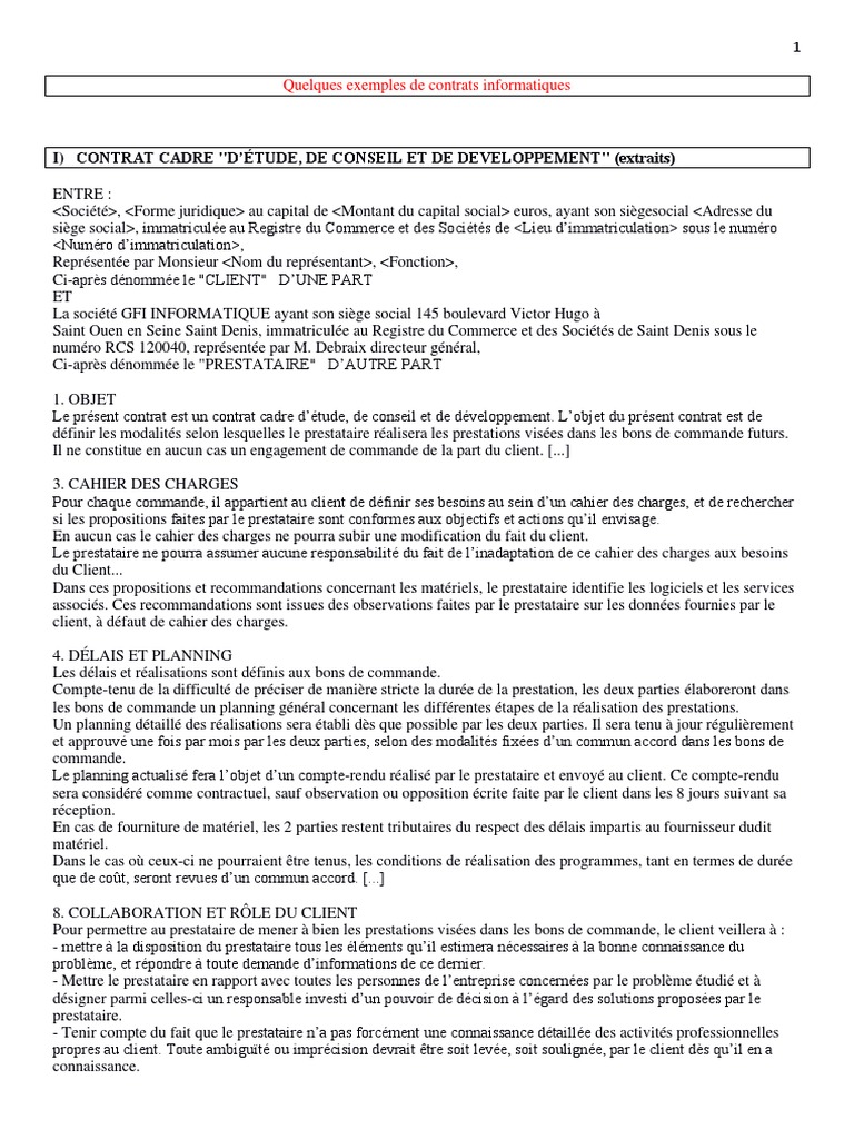 Exemples de contrats informatiques | PDF