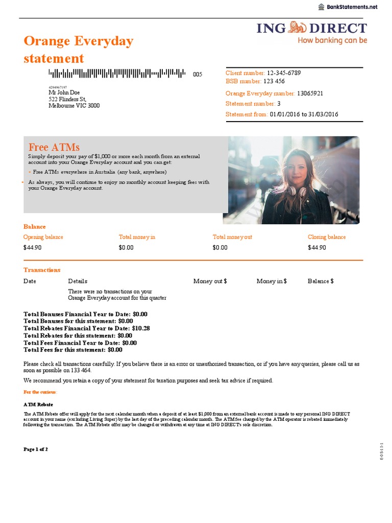 ING Orange Everyday Account Statement | PDF | Automated Teller Machine ...