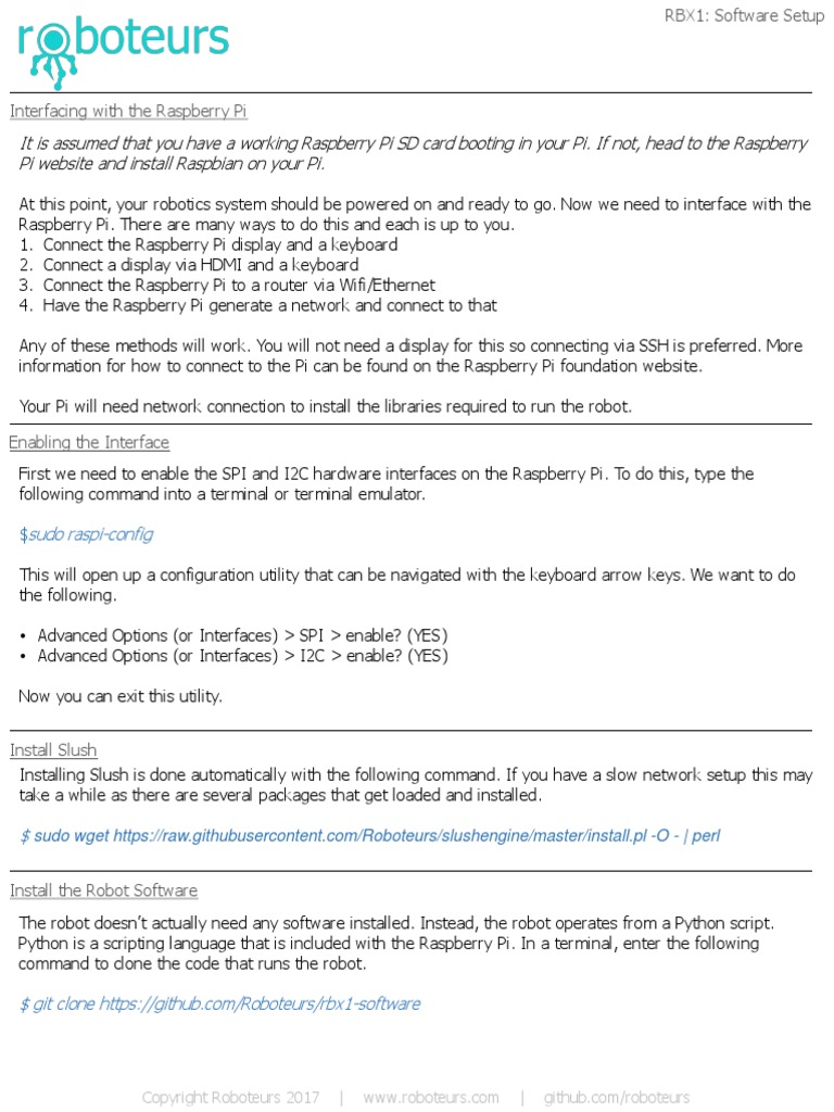 RBX1 Software Setup V1.0 | PDF | Raspberry Pi | Computing