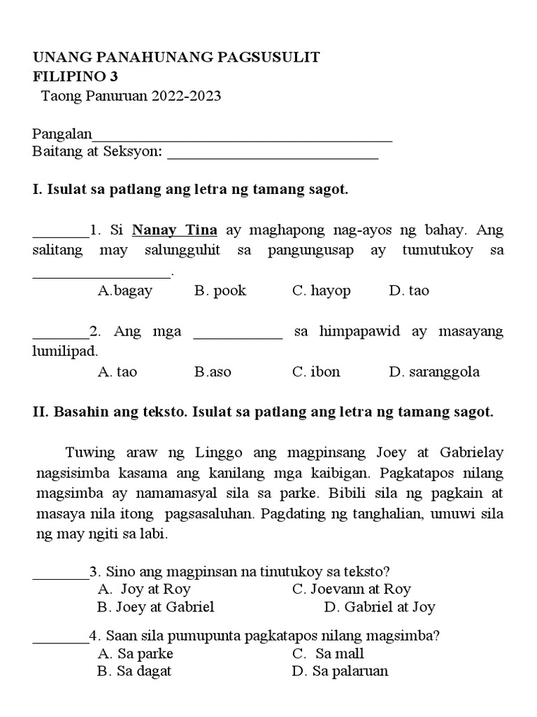 Q1 Periodical Test Booklet Pdf