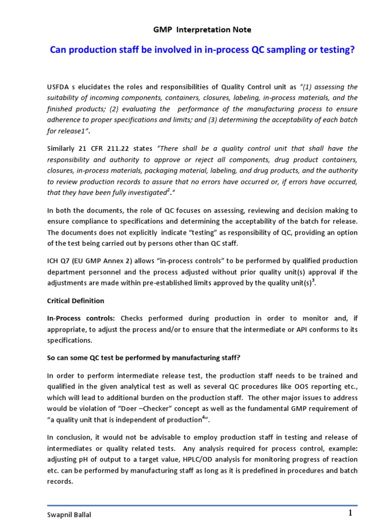 GMP Roles in QC and Production | PDF | Industries | Production And ...