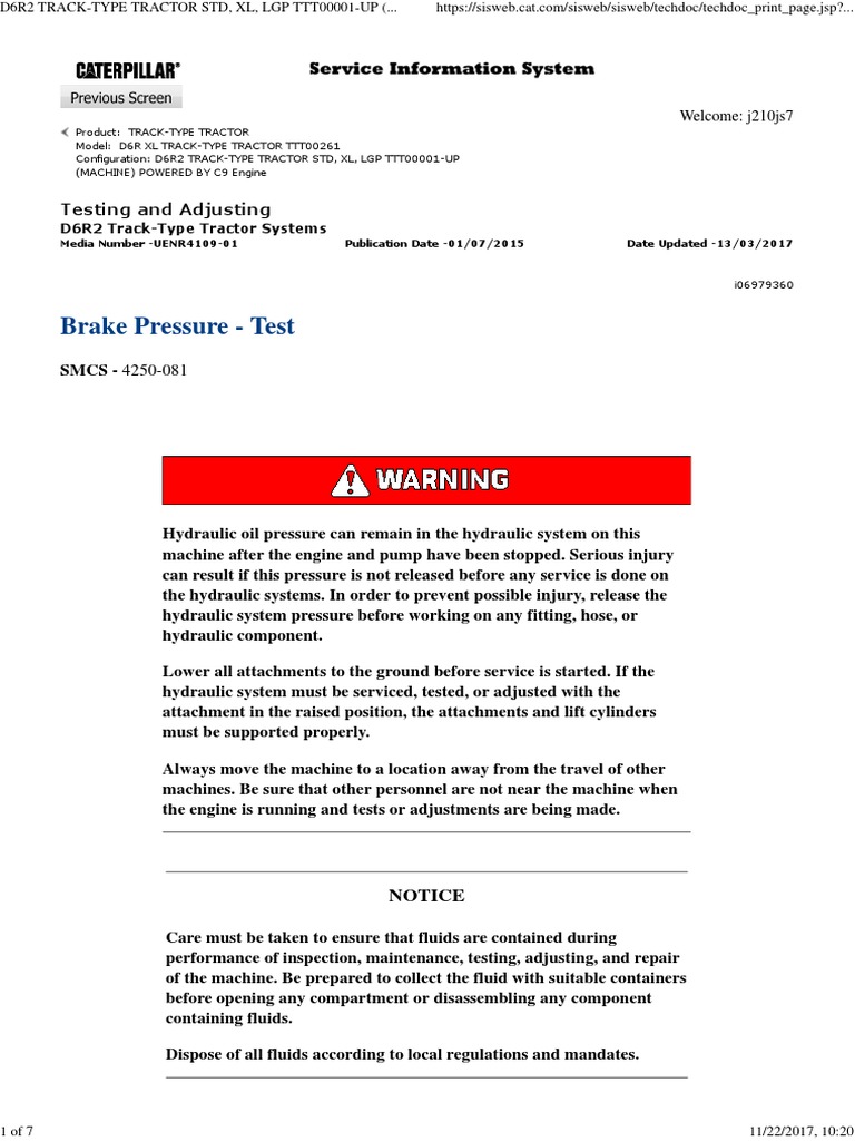 Brake Pressure Test Pdf Tractor Machines