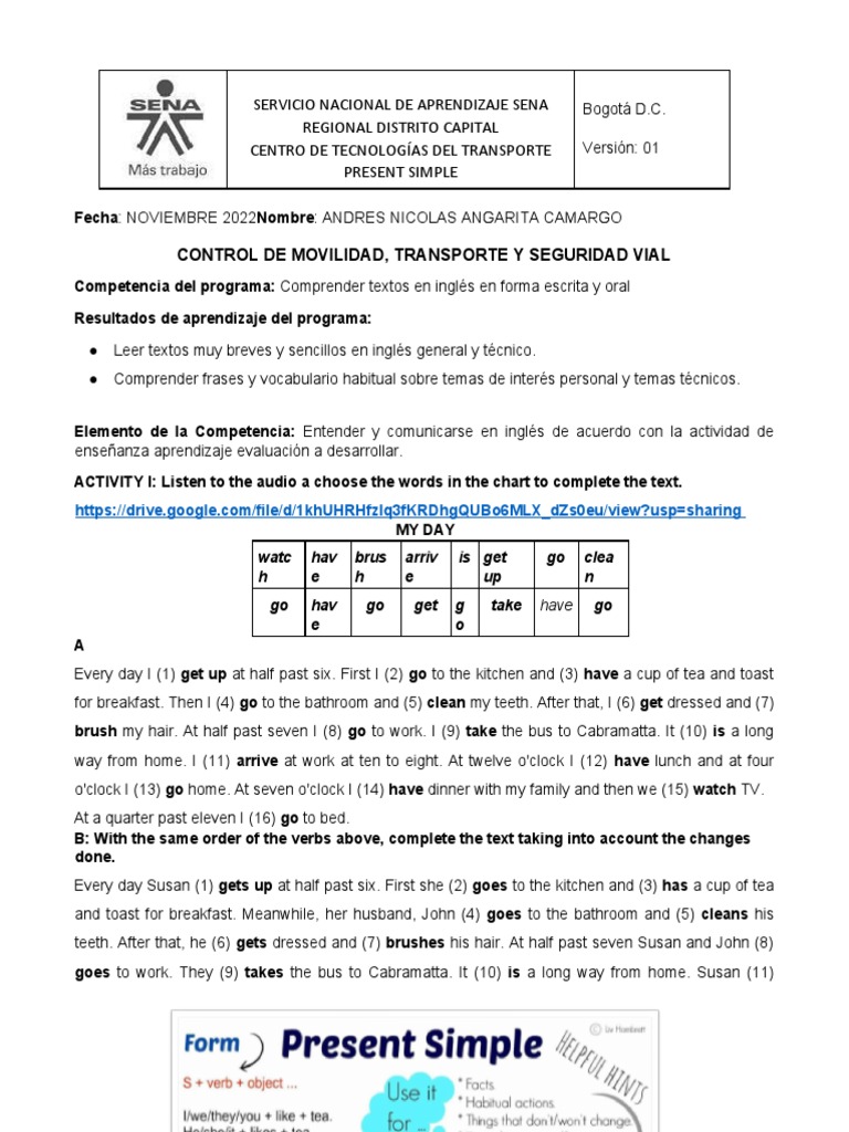 Taller Present Simple | PDF
