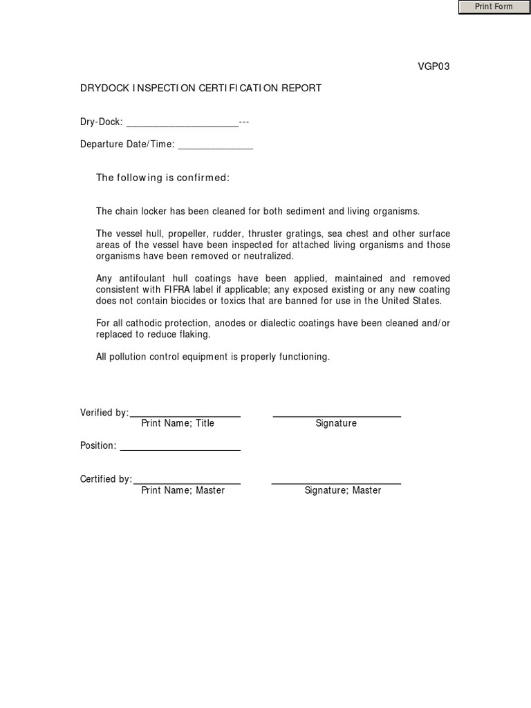 Drydock Inspection Certification Report | PDF