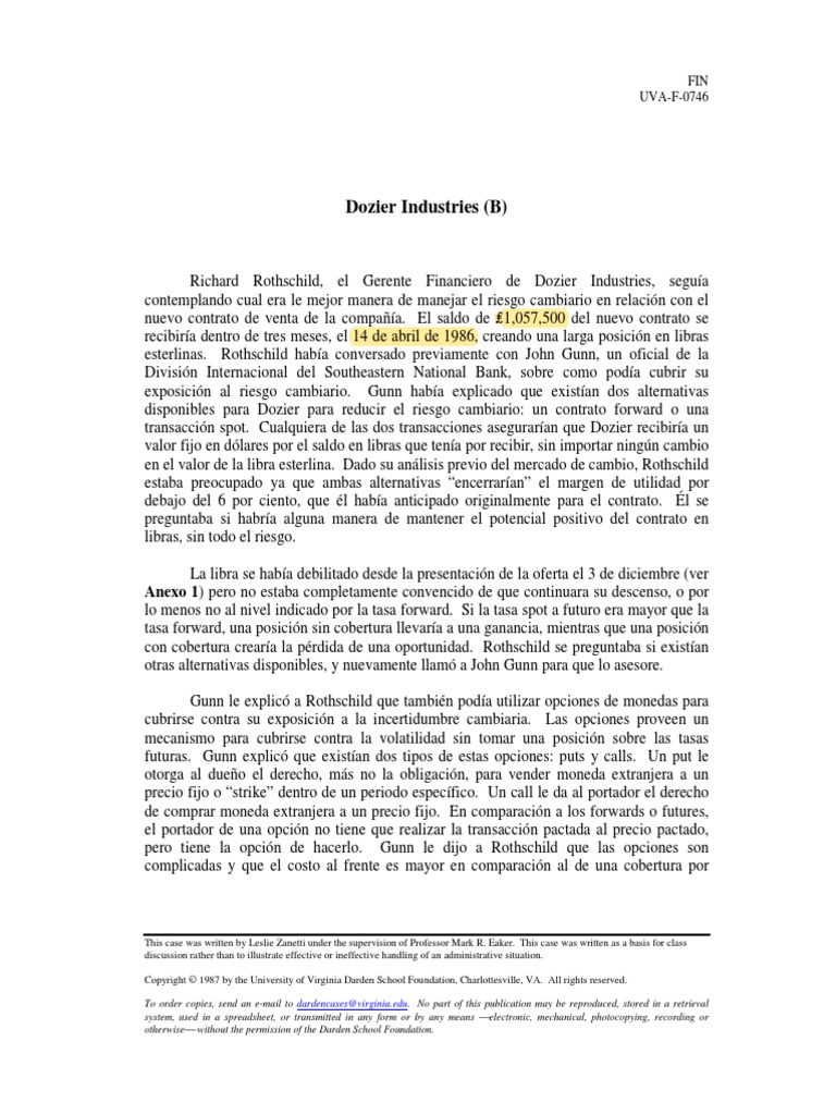 Dozier Industries Español B PDF Libra esterlina Economía Financiera