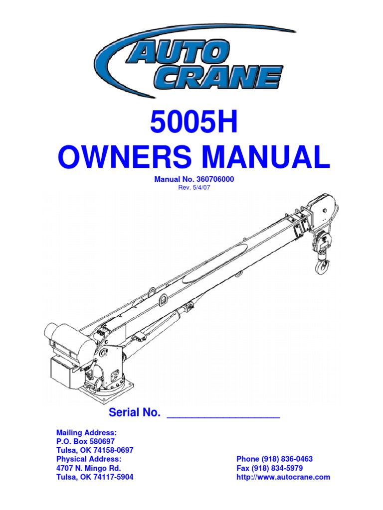 Auto Crane 5005H User Manual | PDF | Crane (Machine) | Clutch