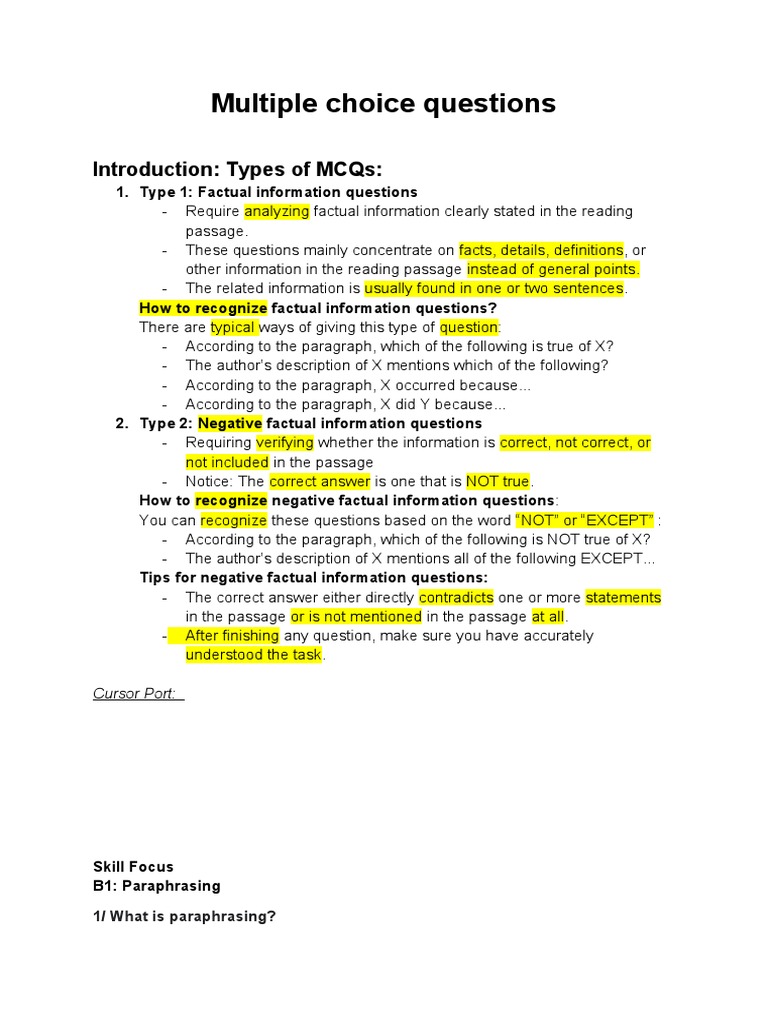 Multiple Choice Questions | PDF | Question | Multiple Choice