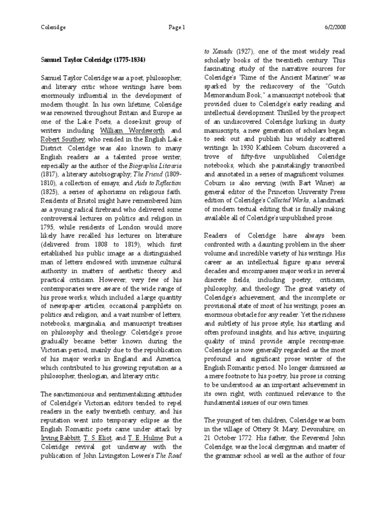 Coleridge | Download Free PDF | Samuel Taylor Coleridge | William ...