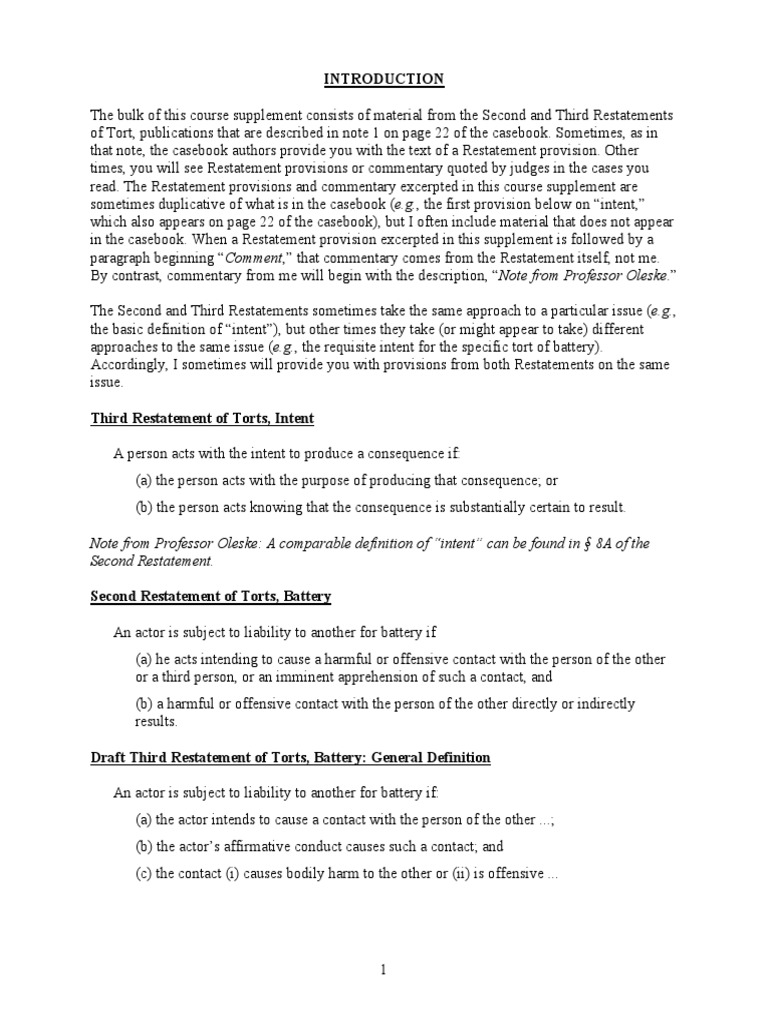 Restatement of Torts Overview | PDF | Conversion (Law) | Tort