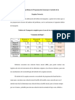 Solución PL por método esquina noroeste