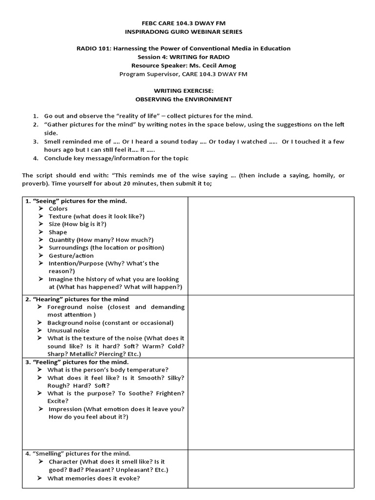 Radio 101 writing for radio exercise pdf mind cognition