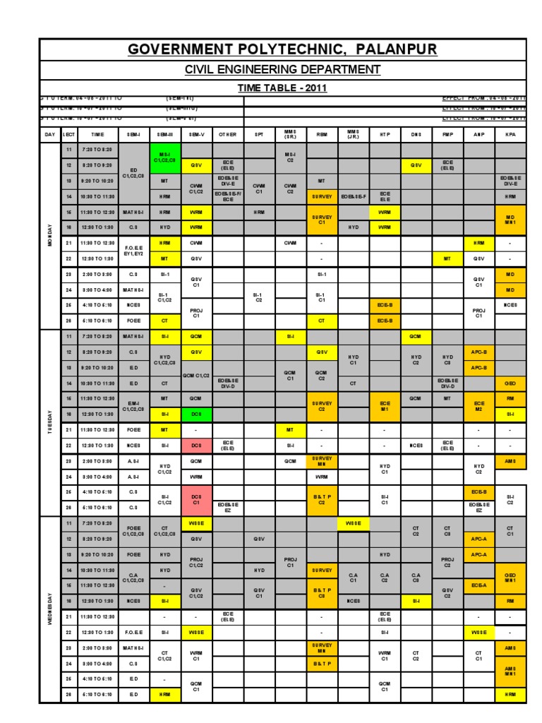 Civil Engineering Time Table 2011 | PDF | Nature