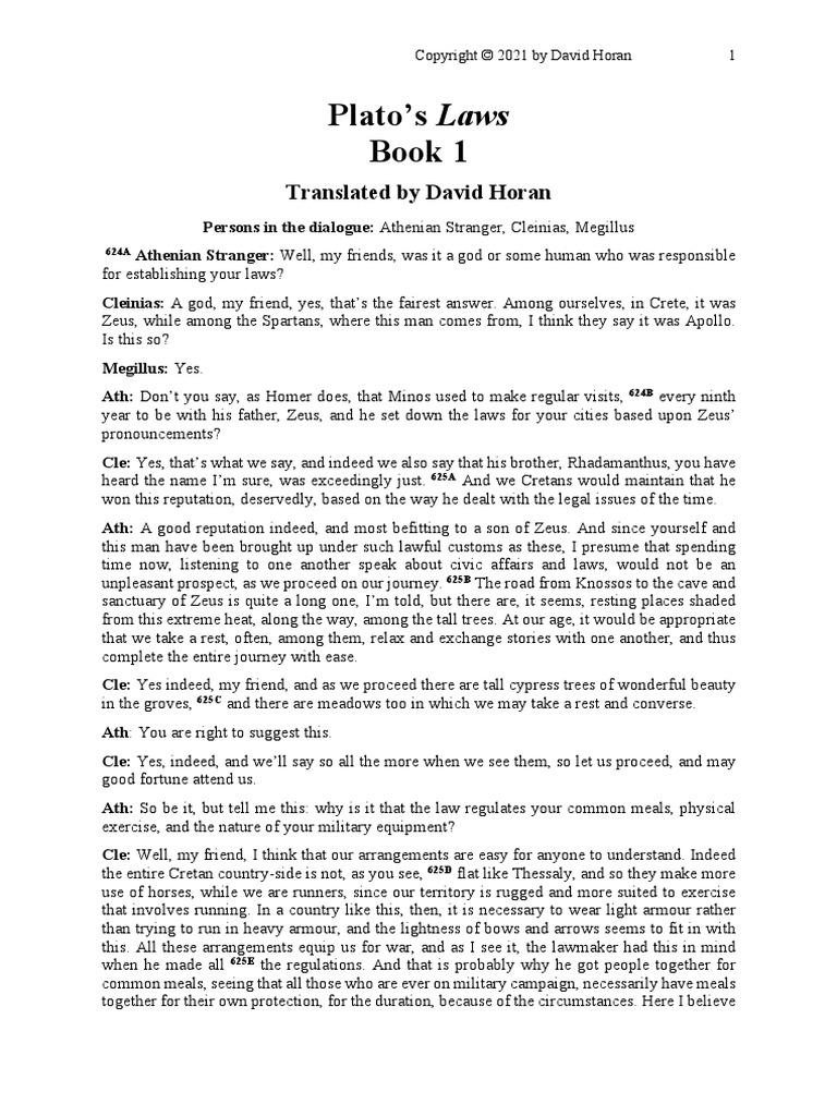 Plato Laws Book 1 PDF