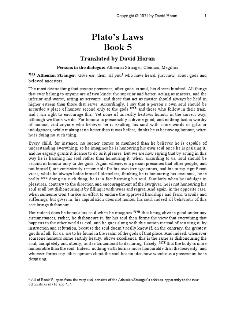 Plato Laws Book 5 PDF Pleasure Money