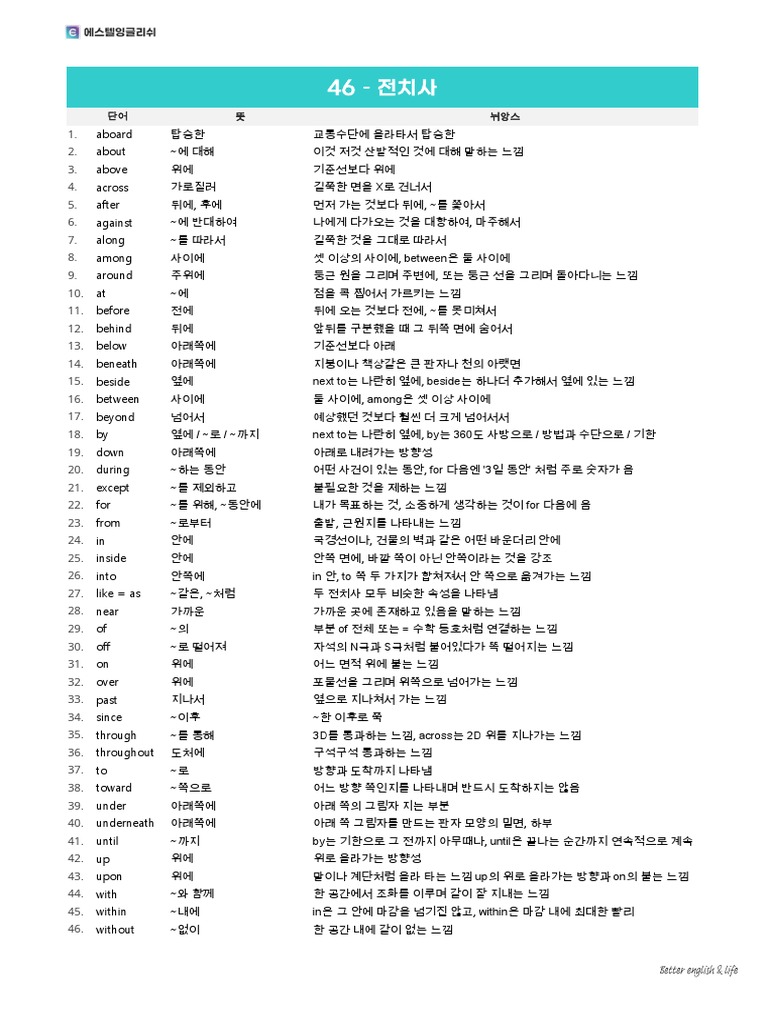 전치사 46개 (단어) | PDF