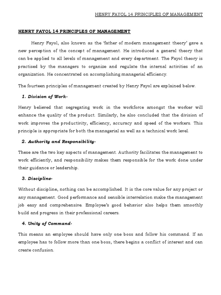 Henry Fayol 14 Principles of Management | PDF | Employment | Cognitive