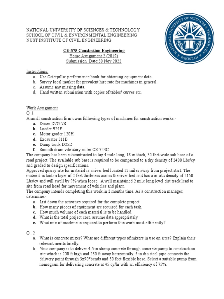 Construction Engineering Assignment Guide | PDF | Concrete | Loader ...