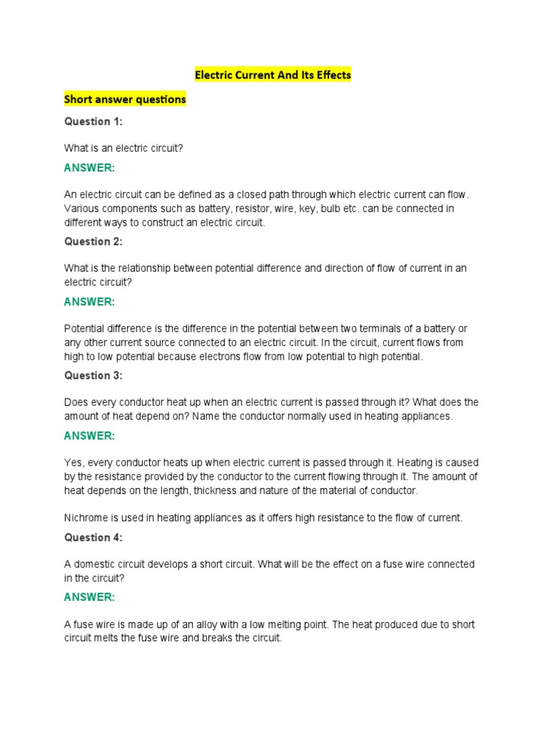 Electric Current and Its Effects | PDF | Electric Current | Electrical ...