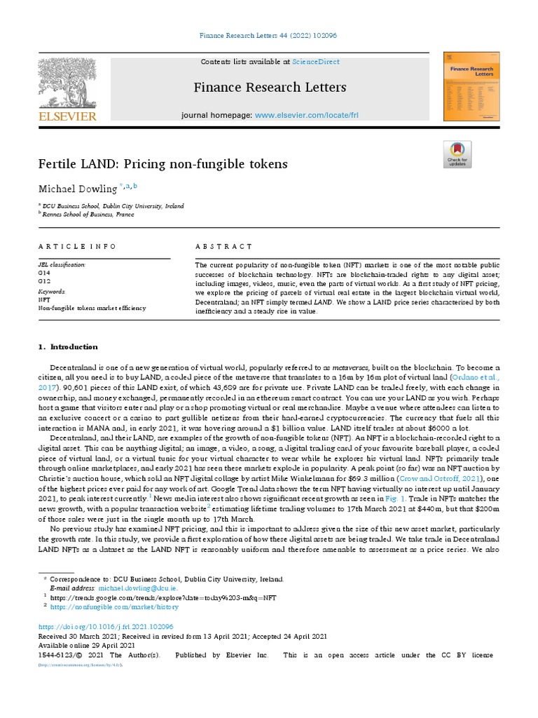 Fertile LAND Pricing NonFungible Tokens PDF Cryptocurrency