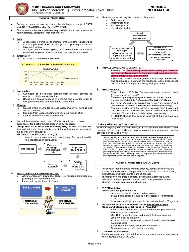 NURSING INFORMATICS - Theories & Framework | PDF | Information | Nursing