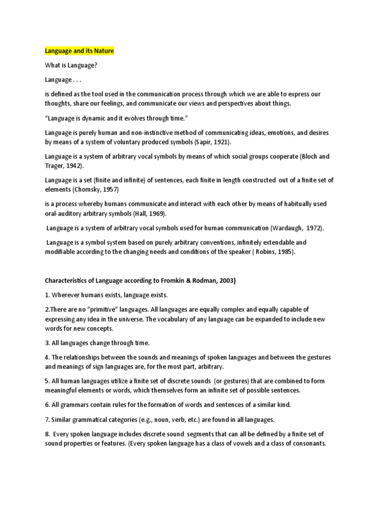 Language Nature in 40 Characters | PDF | Communication | Nonverbal ...