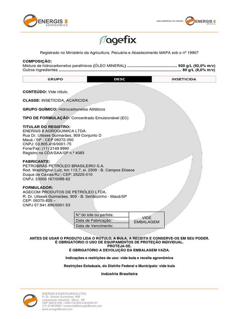 Uso de Agefix como Inseticida/Acaricida | PDF | Embalagem e rotulagem