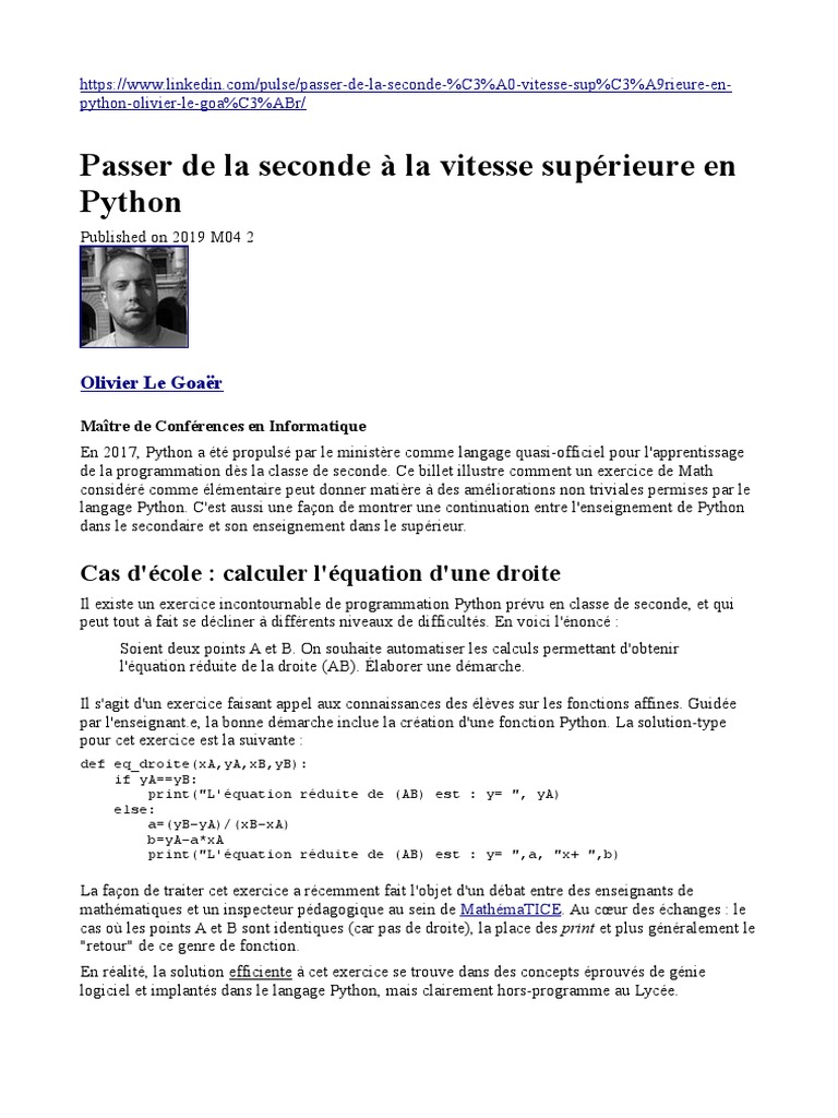 Améliorer l'enseignement de Python | PDF | Python (Langage de ...
