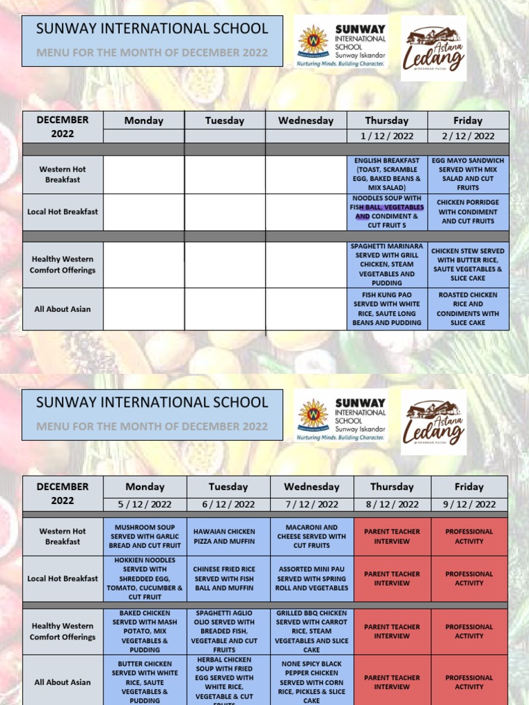 SIS Menu December (Normal) | PDF | Foods | Cuisine, image size:768x1024