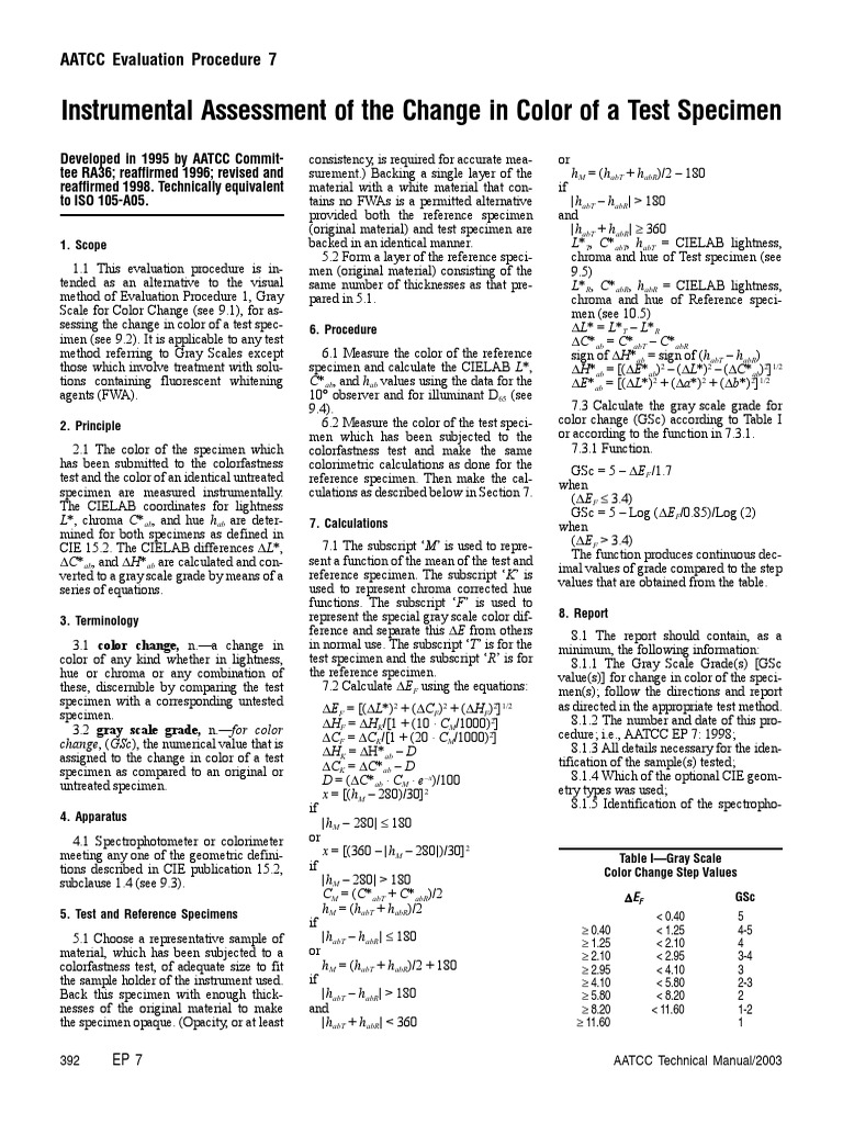 AATCC EP 7: Color Change Evaluation | PDF | Electromagnetic Spectrum ...