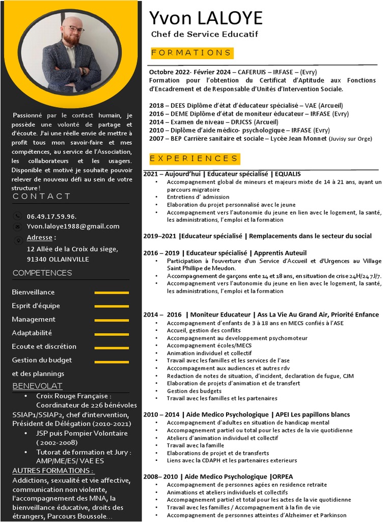 CV LALOYE Yvon - Chef de Service Educatif | PDF