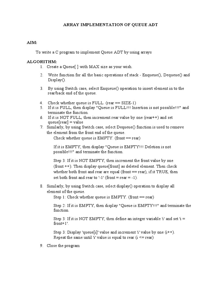 Array Implementation of Queue Adt | PDF