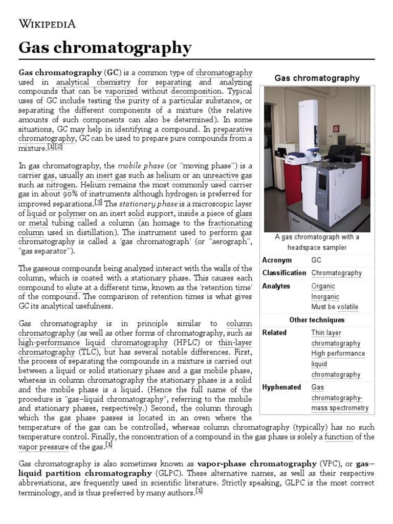 Gas Chromatography Wikipedia PDF Gas Chromatography Chromatography