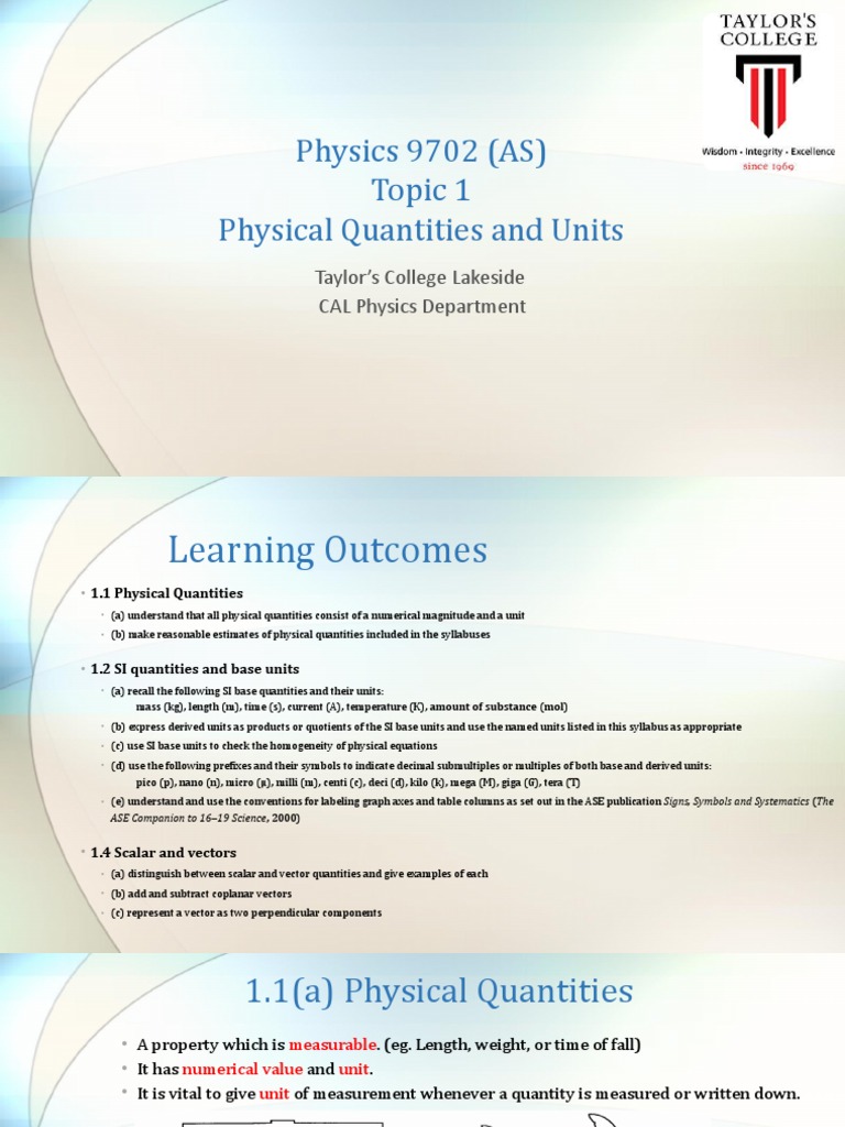 Understanding Physical Quantities in Physics | PDF | International ...