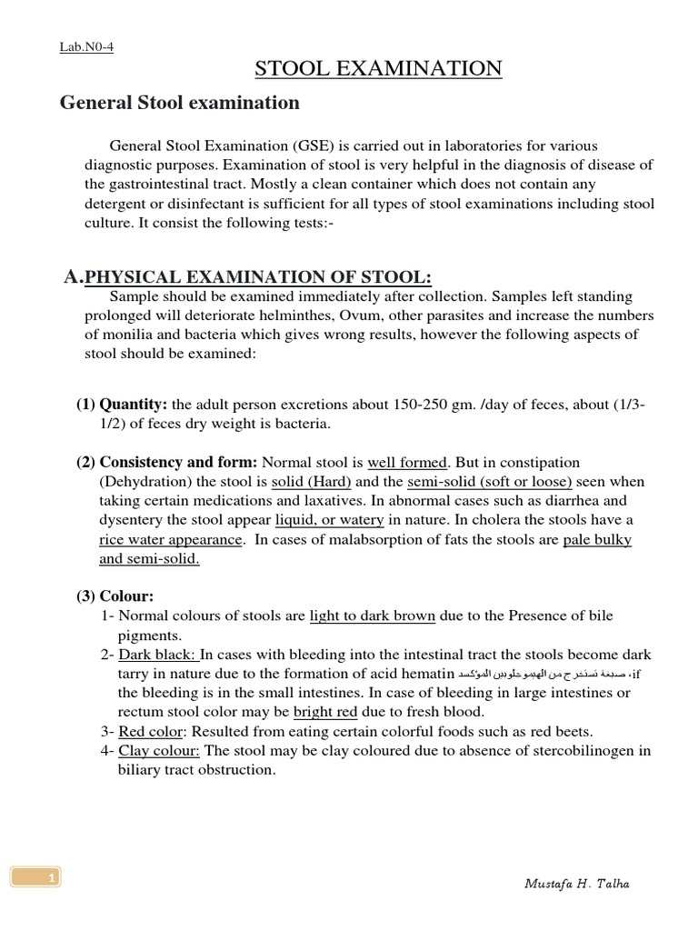 General Stool Examination PDF Human Feces Feces