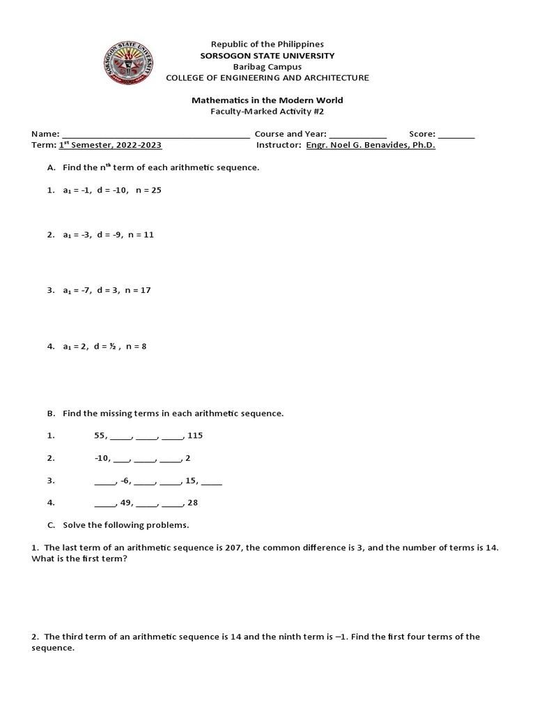 Arithmetic and Geometric Sequences Activity | PDF