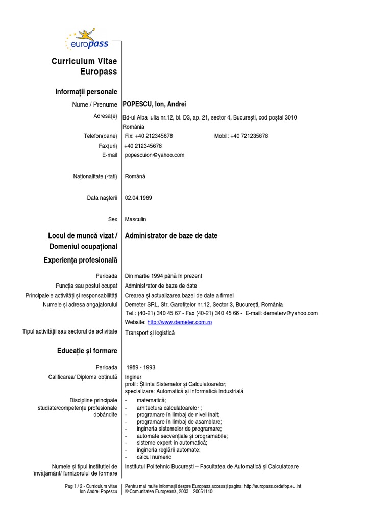 modele cv vanzatoare