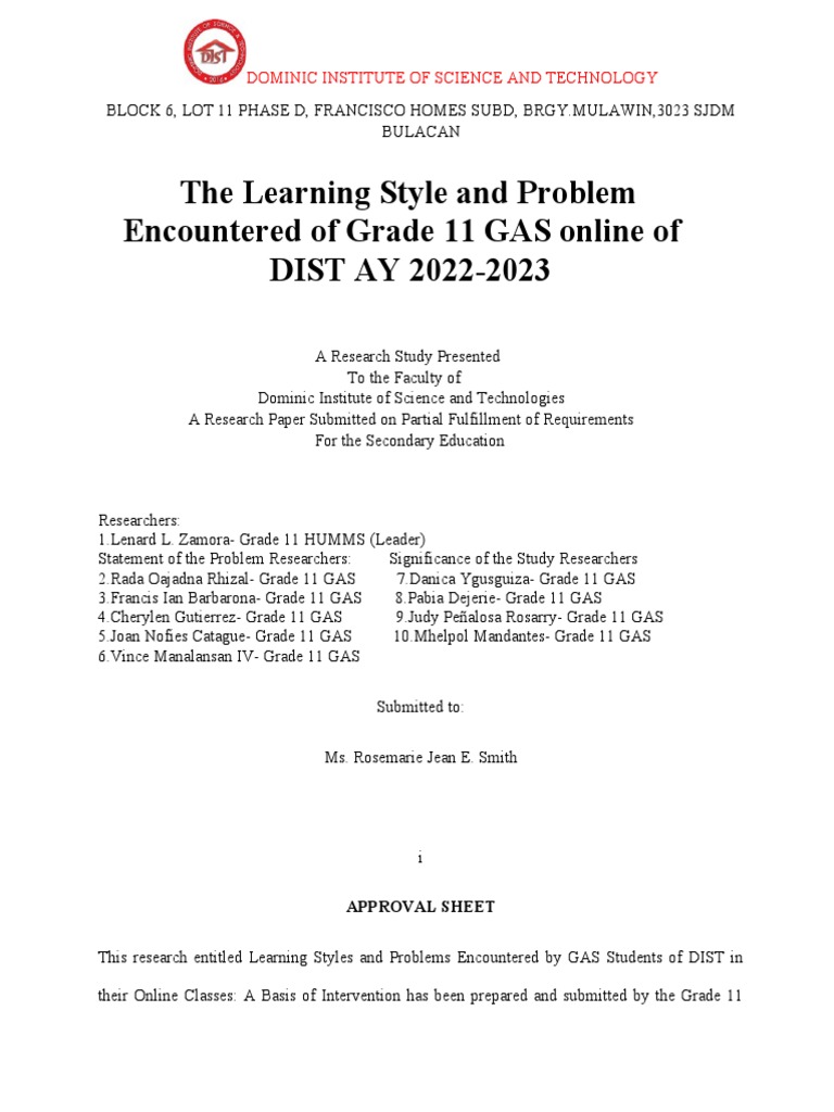 Learning Styles of GAS Students at DIST | PDF | Learning Styles | Learning