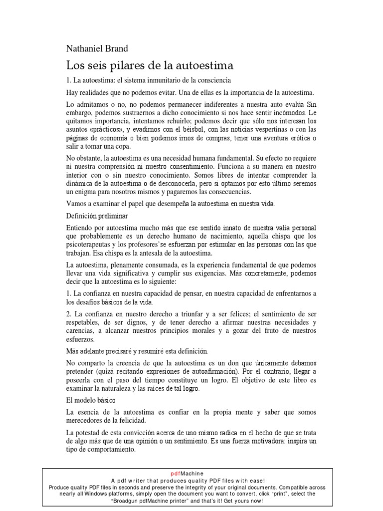 Los Seis Pilares de La Autoestima | PDF | Autoestima | Amor