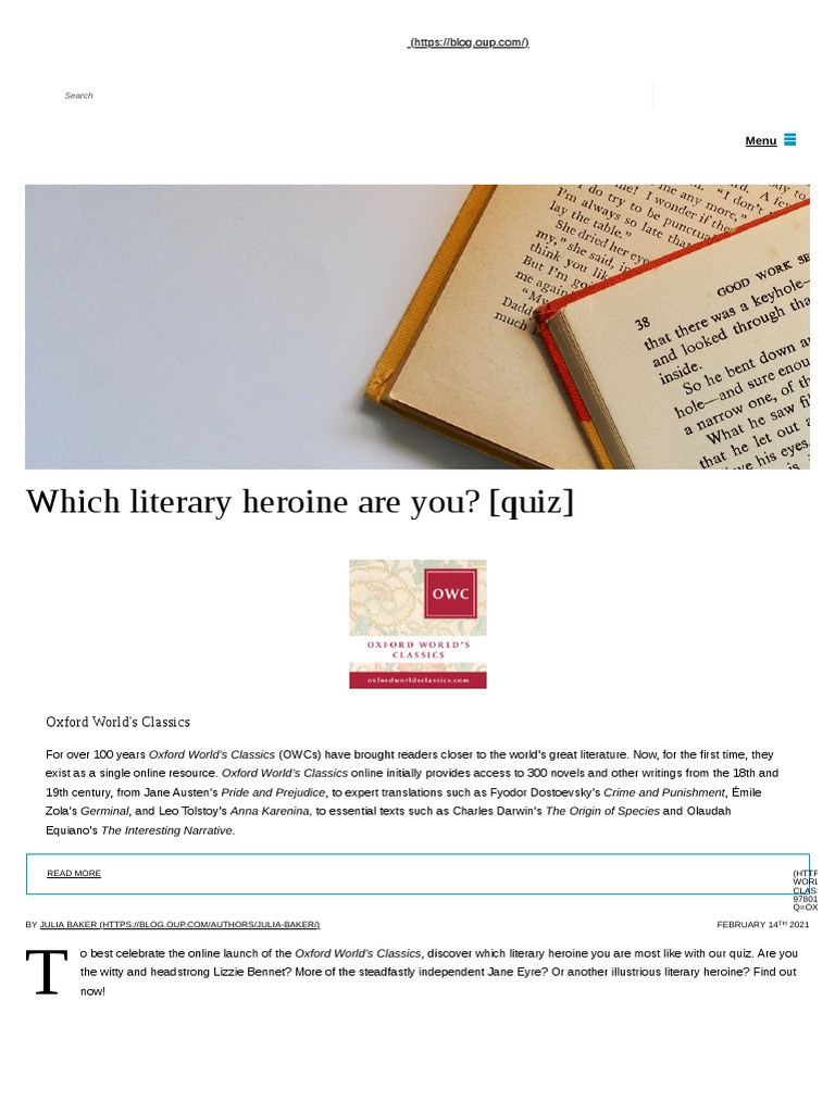 Which Literary Heroine Are You (Quiz) OUPblog PDF Oxford