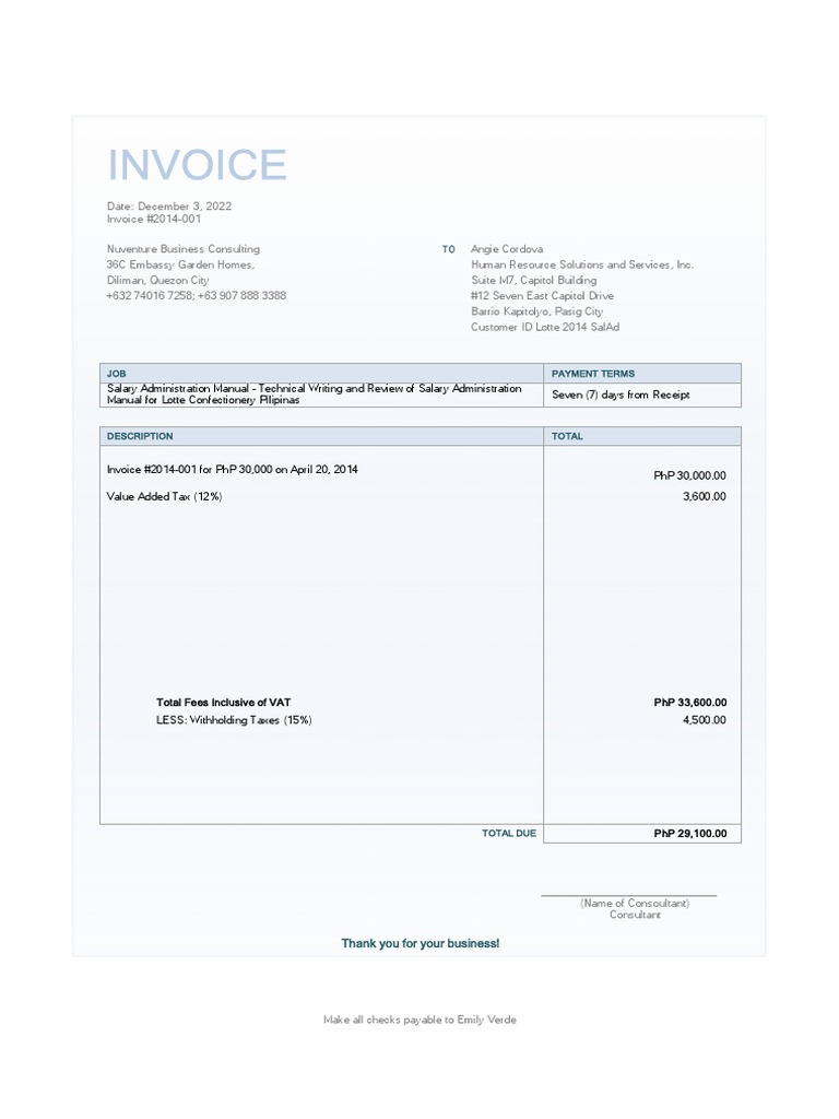 Consulting Invoice Philippines PDF