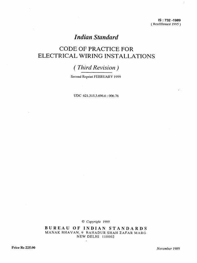 Is-732 (Code of Practice For Wiring Instalation) | PDF | Electrical ...