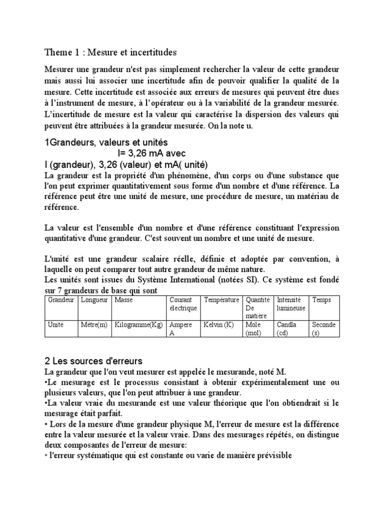Mesure et incertitudes en physique | PDF | Mesure | Erreur de mesure