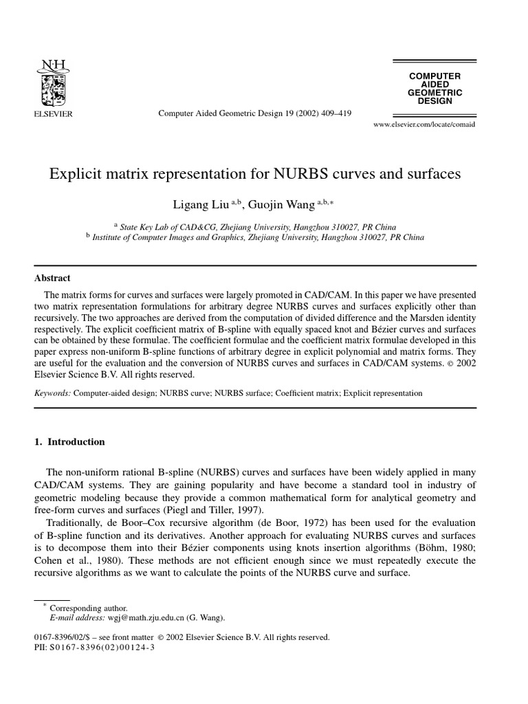 Explicit Matrix Representation For NURBS Curves and Surfaces | PDF ...