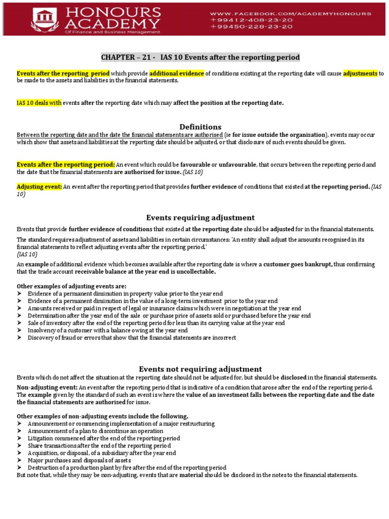 IAS 10: Events After Reporting Period | PDF | Financial Statement ...