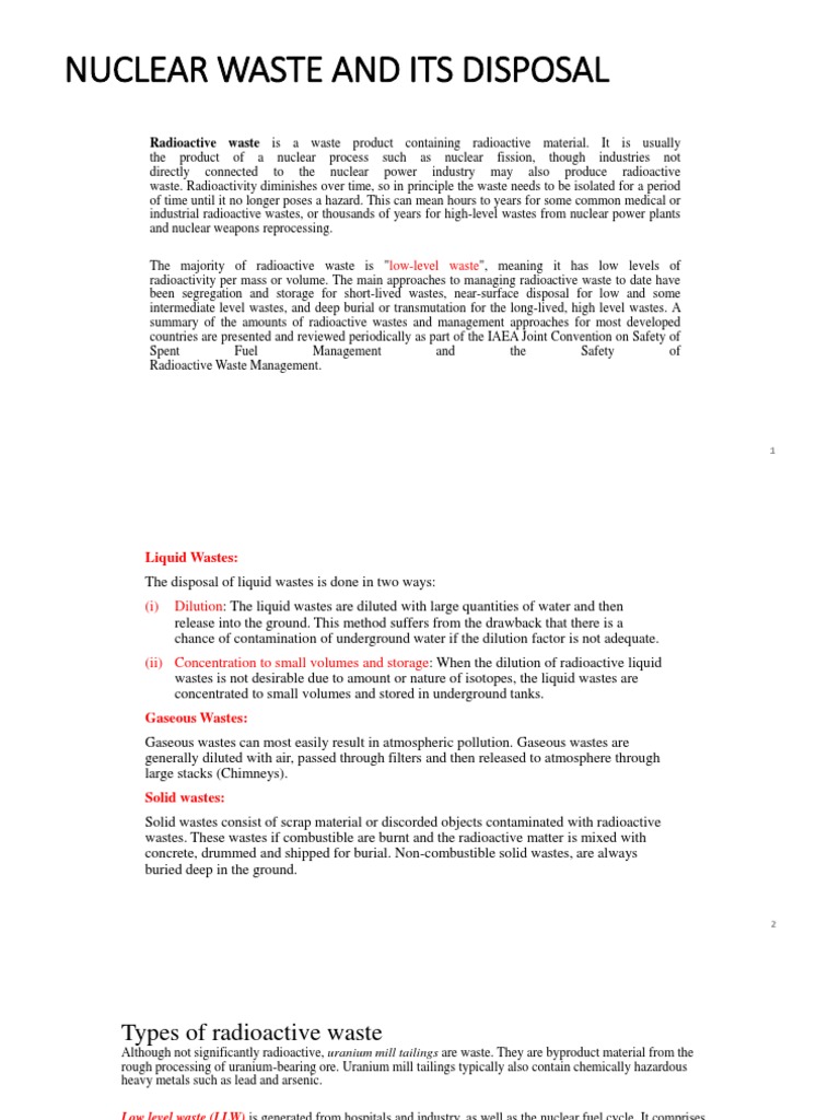 PPE Lecture 06 NUCLEAR WASTE AND ITS DISPOSAL Also SAFETY MEASURES