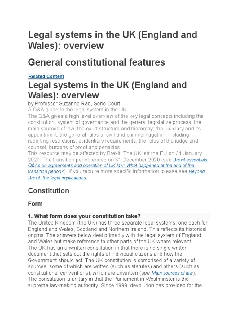 Legal Systems in The UK | PDF | Prosecutor | Bill (Law)